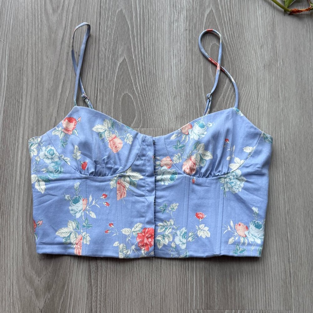Zara Adjustable Strap Smocked Back Bustier Corset Crop Top Floral